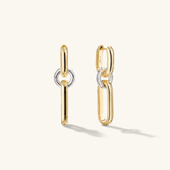 Mixed Convertible Link Earrings in 18k gold vermeil and sterling silver, showcasing duality with versatile styling as huggies or drop earrings.