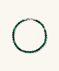 4mm Gemstone Beaded Bracelet with green and black beads, featuring a sterling silver swivel clasp.