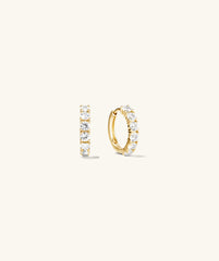 Lab Grown Sapphire Small Hoops, gold earrings with diamonds, slightly larger size, perfect for a shiny, elegant statement.