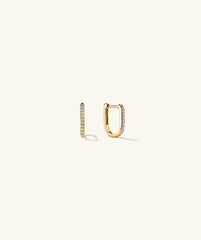 Pavé Diamond Huggie U Hoops: A pair of handcrafted 14k gold square hoops adorned with diamonds, perfect for adding elegance to your ear stack.