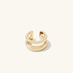 Duet Ear Cuff in gold vermeil, featuring a sleek, double-ring design for a stylish, non-pierced look. Handcrafted with an 18k gold layer over sterling silver.