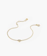 Mini Heart Pavé Diamond Bracelet featuring a gold chain with a heart-shaped pendant adorned with pavé diamonds.