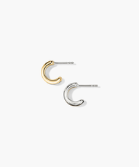 Duet Mixed Huggie Hoops: Handcrafted 18k gold vermeil and sterling silver earrings showcasing dual widths, part of the Duet collection for easy stacking.