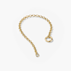 Rolo Chain Charm Bracelet in 14k solid gold, featuring a handcrafted design with a Stacker Clasp for layering multiple charms.