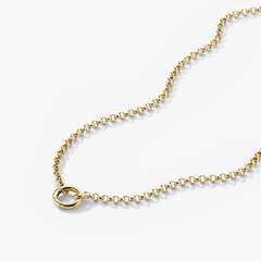 Rolo Chain Charm Necklace: A handcrafted 14k gold chain featuring a ring and Stacker Clasp for layering multiple charms.