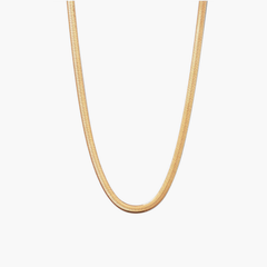 Bold Herringbone Chain Necklace: A gold chain necklace with a sleek herringbone pattern, ideal for layering or wearing solo, available in two lengths.