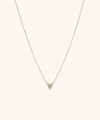 Mini Heart PavÃ© Diamond Necklace featuring a gold chain and a heart-shaped pendant encrusted with diamonds.