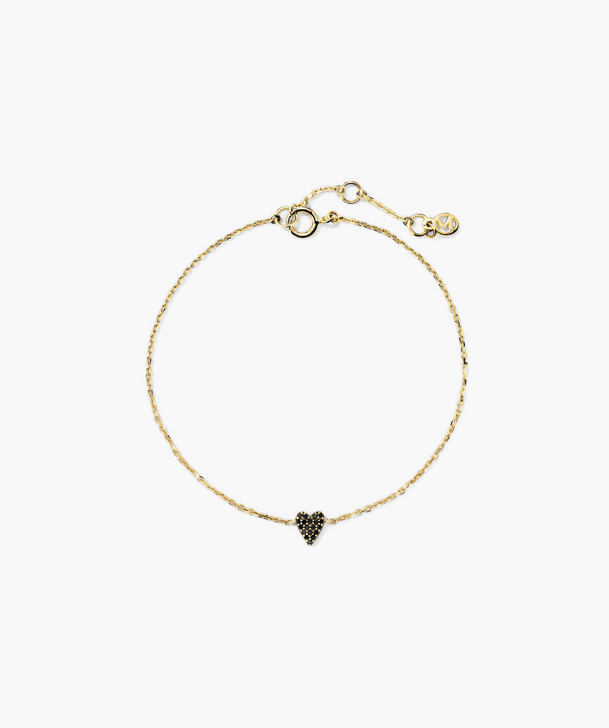 Mini Heart PavÃ© Diamond Bracelet: a gold bracelet featuring a heart-shaped pendant adorned with pavÃ© diamonds, perfect for a playful yet elegant statement.