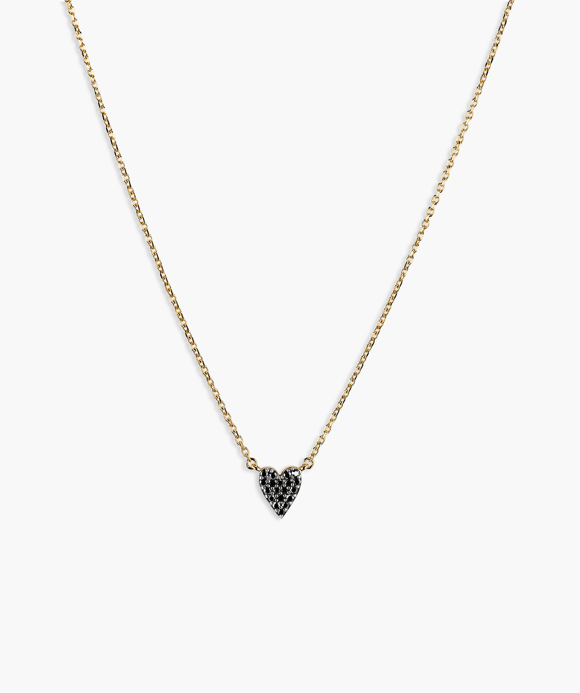 Mini Heart PavÃ© Diamond Necklace featuring a gold chain with a heart-shaped pendant adorned with pavÃ© diamonds, showcasing elegance and sophistication.