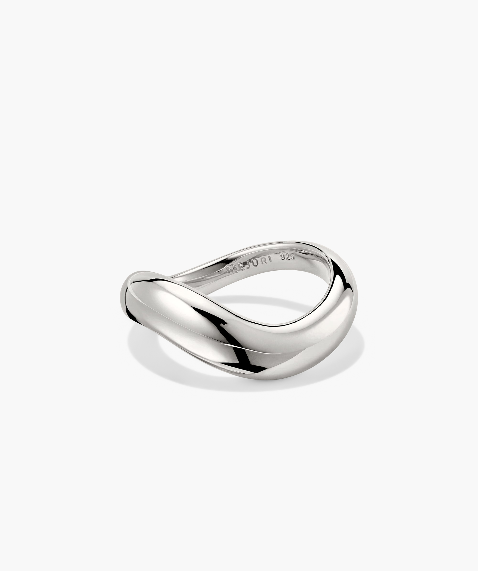 Silver DÃ´me Figure Ring with a unique curved design, reflecting different angles. Inspired by slow, intentional movement, perfect as a fashion accessory.