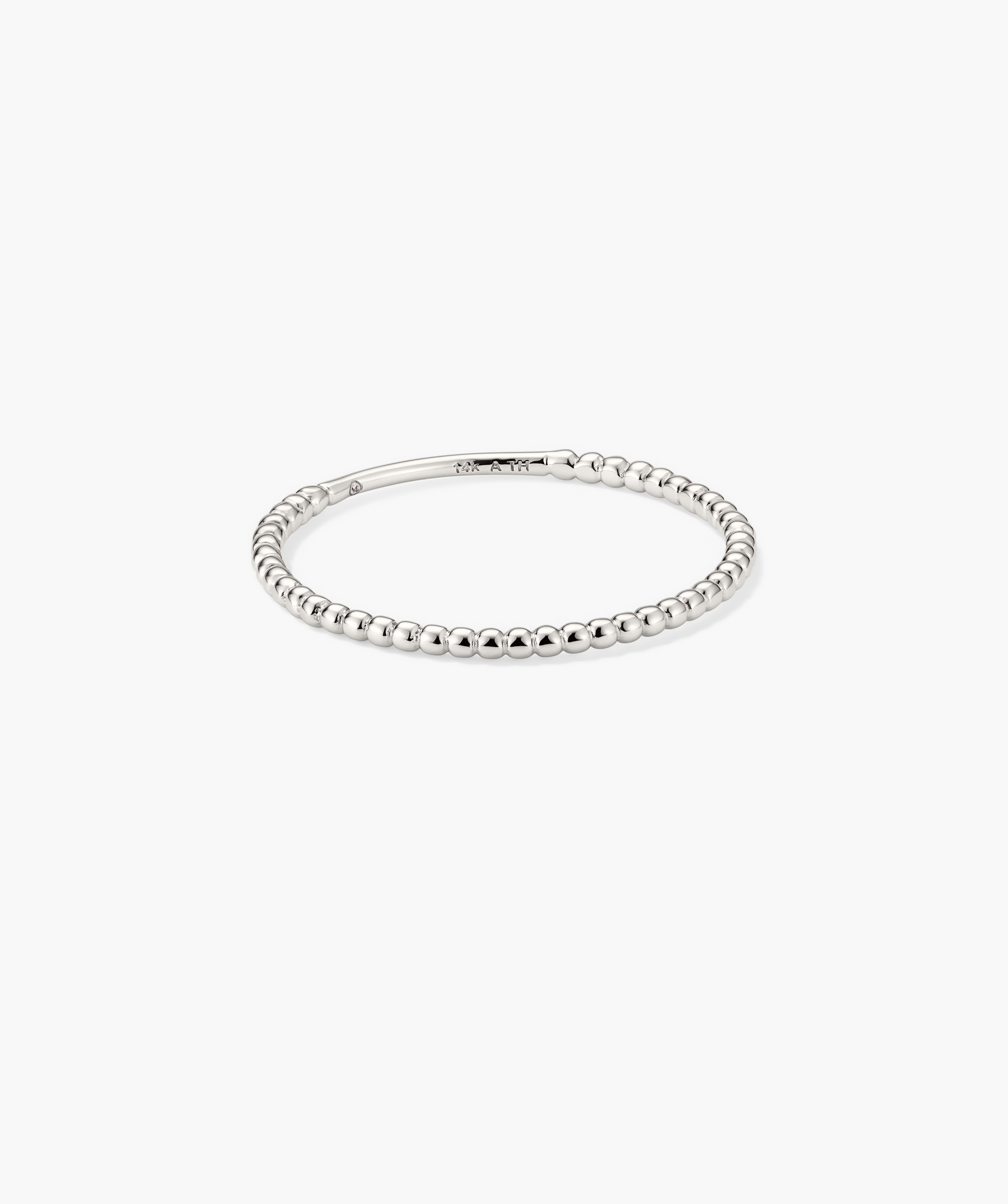 Beaded Ring in 14k white gold with small bead design, handcrafted and rhodium-plated, offering durability for everyday wear.