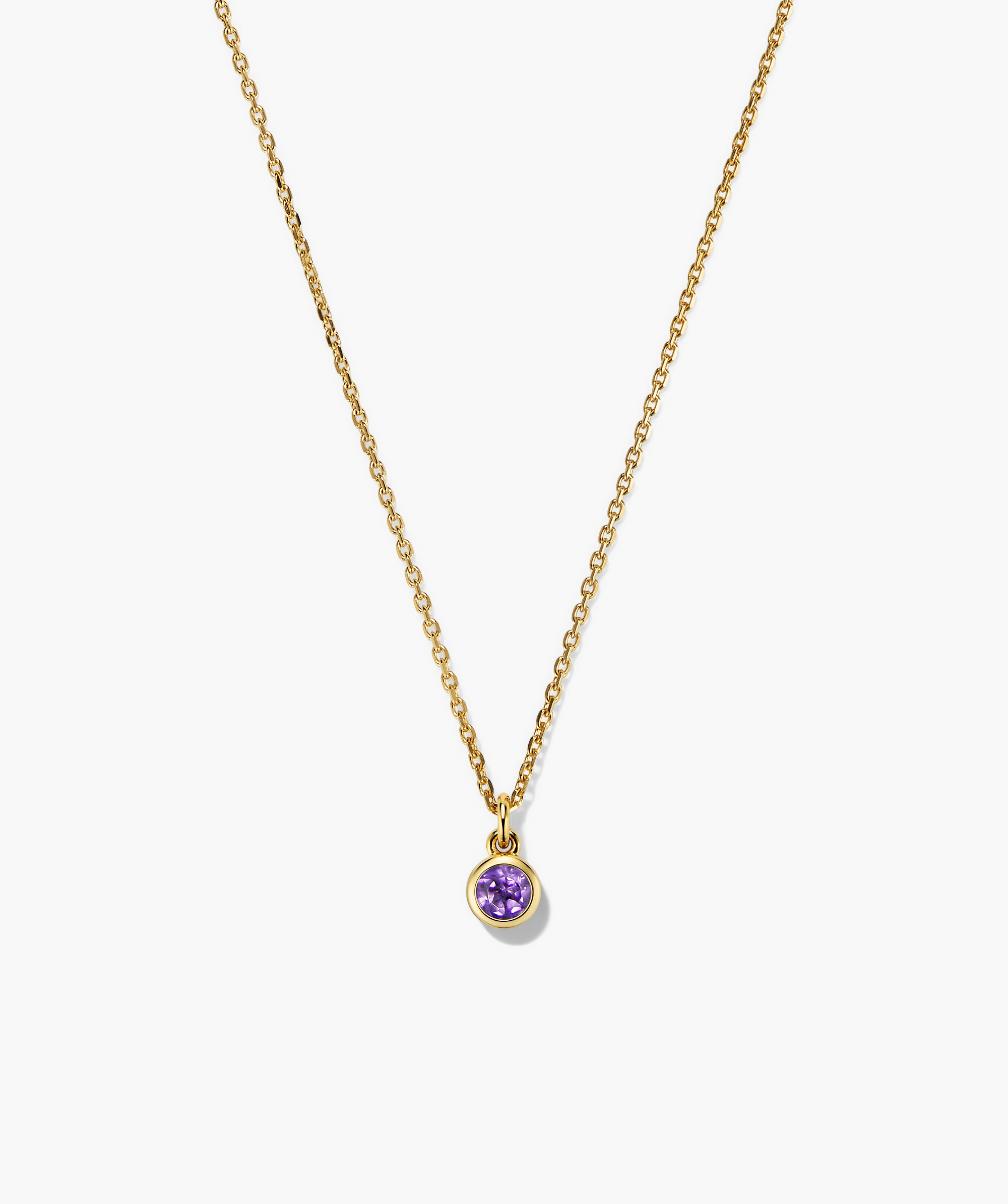 Sia Birthstone Pendant Necklace featuring a gold chain with a sparkling purple gemstone pendant, perfect for a personalized touch or a zodiac-themed gift.