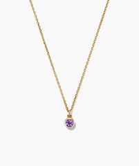 Sia Birthstone Pendant Necklace featuring a gold chain with a sparkling purple gemstone pendant, perfect for a personalized touch or a zodiac-themed gift.