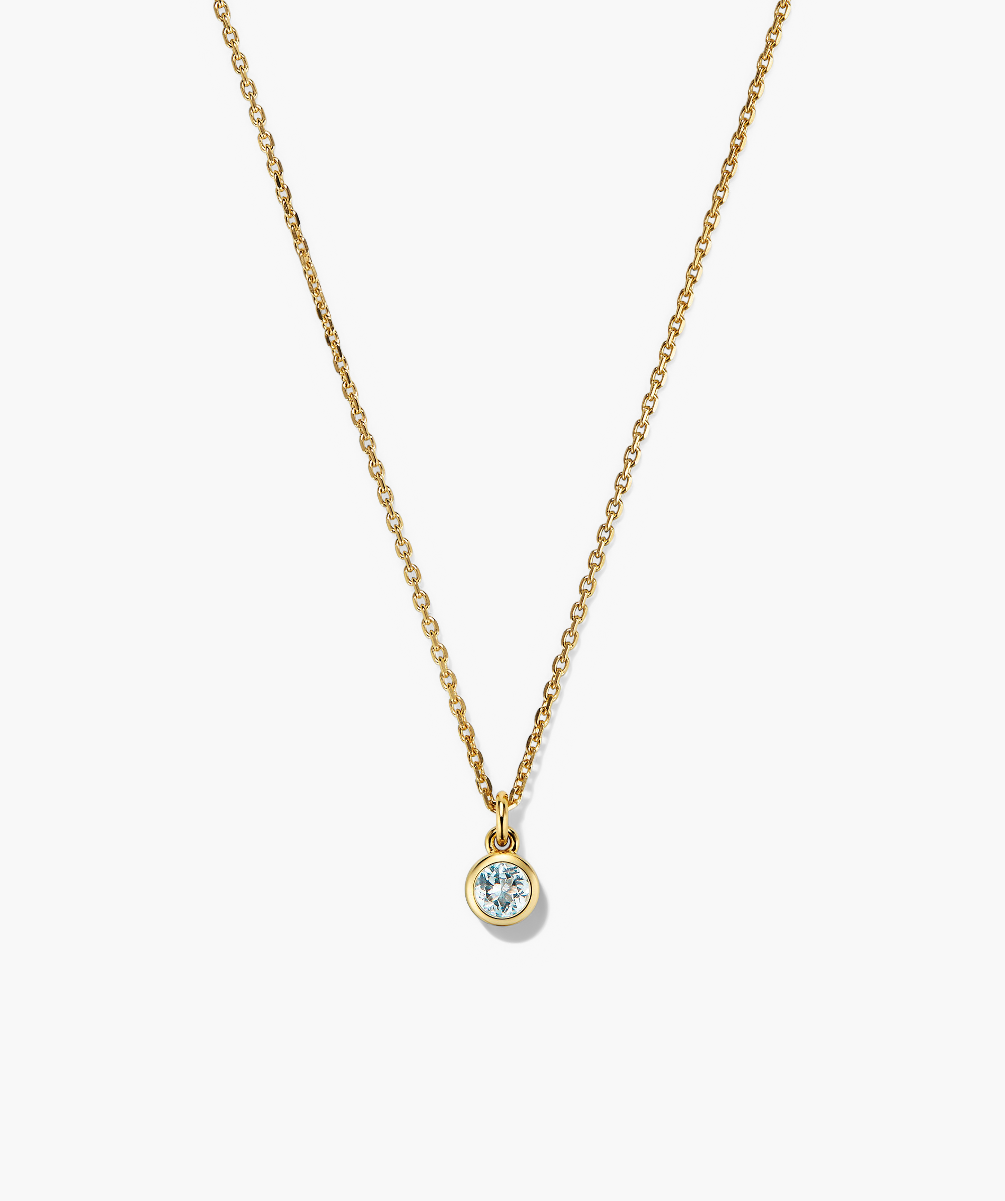 Sia Birthstone Pendant Necklace features a gold chain with a sparkling diamond pendant, perfect for personalizing with a birthstone for a unique touch.