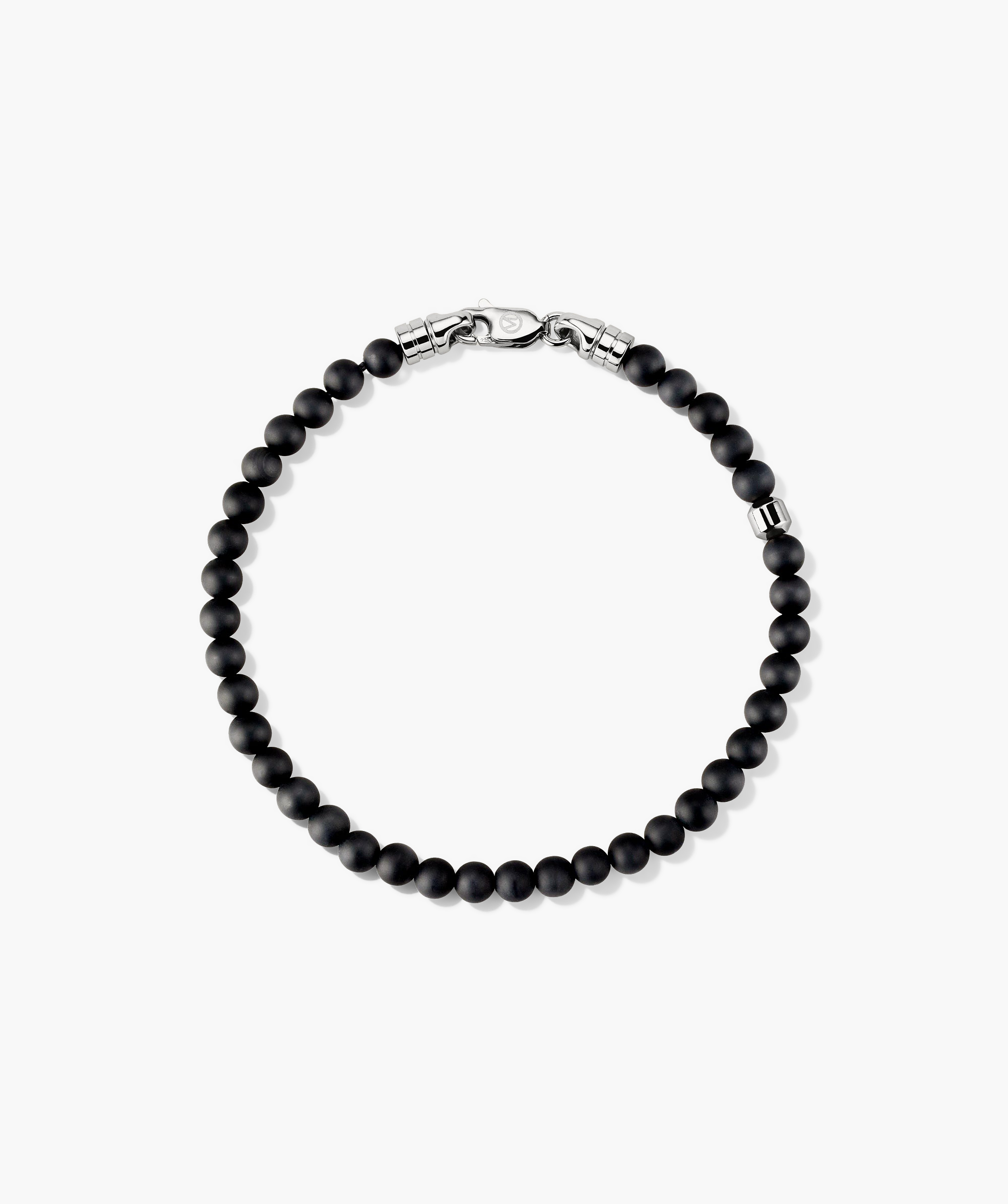 4mm Gemstone Beaded Bracelet with black beads and a sterling silver swivel clasp, offering a handcrafted touch to your everyday style.