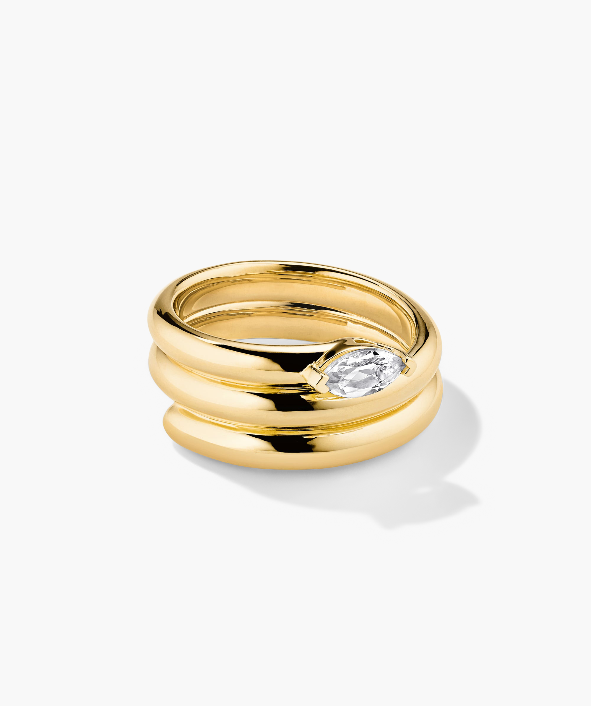 Boa Gemstone Coil Ring: Handcrafted 18k gold vermeil ring featuring a central diamond, designed as a statement fashion accessory.