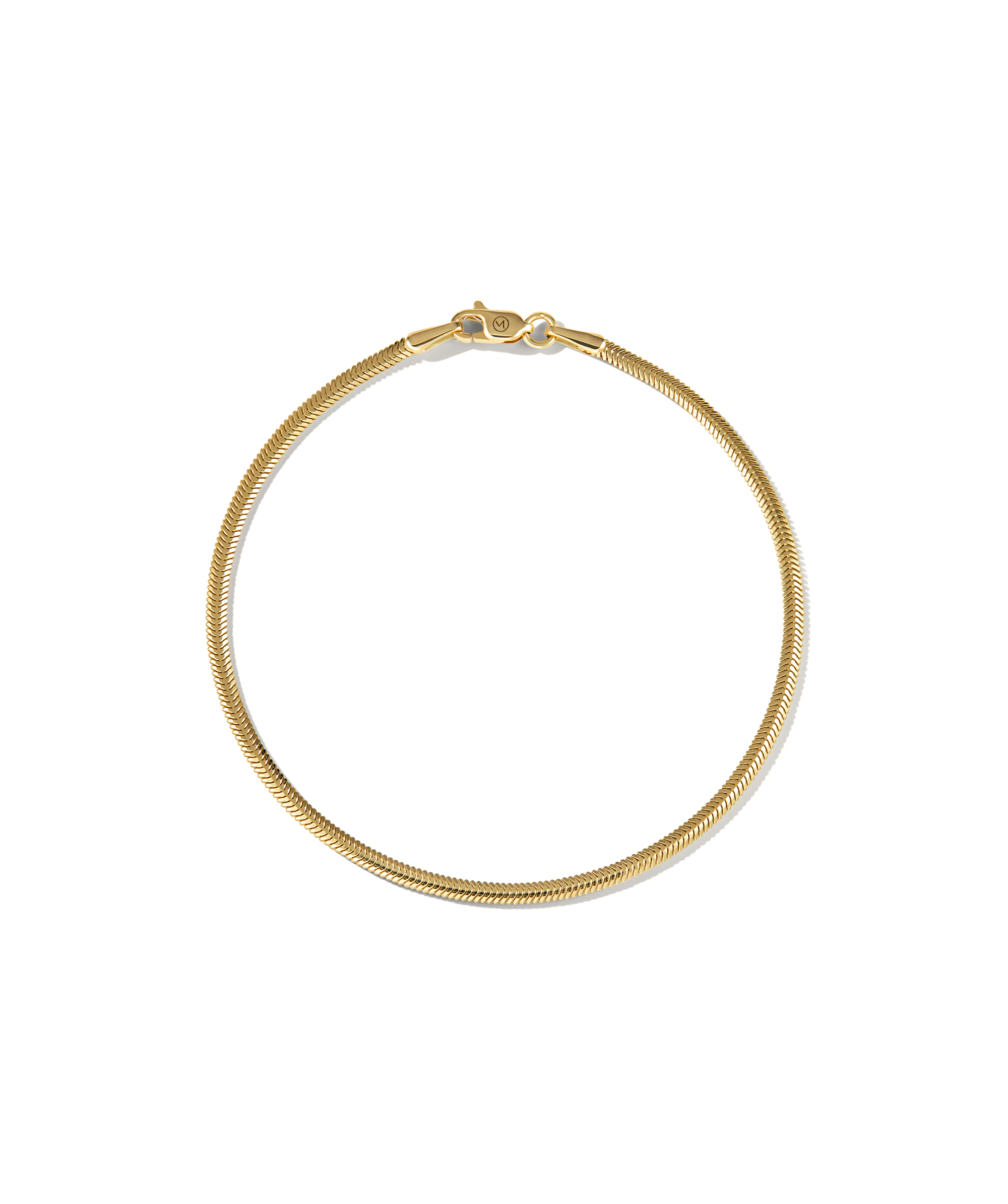 Cobra Bracelet with a smooth texture, featuring a gold chain design and clasp, elegantly displayed on a black background.