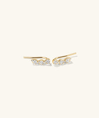 Lab Grown Diamond Pear Climber Studs featuring a trio of diamonds elegantly set in gold, designed to draw attention upward.