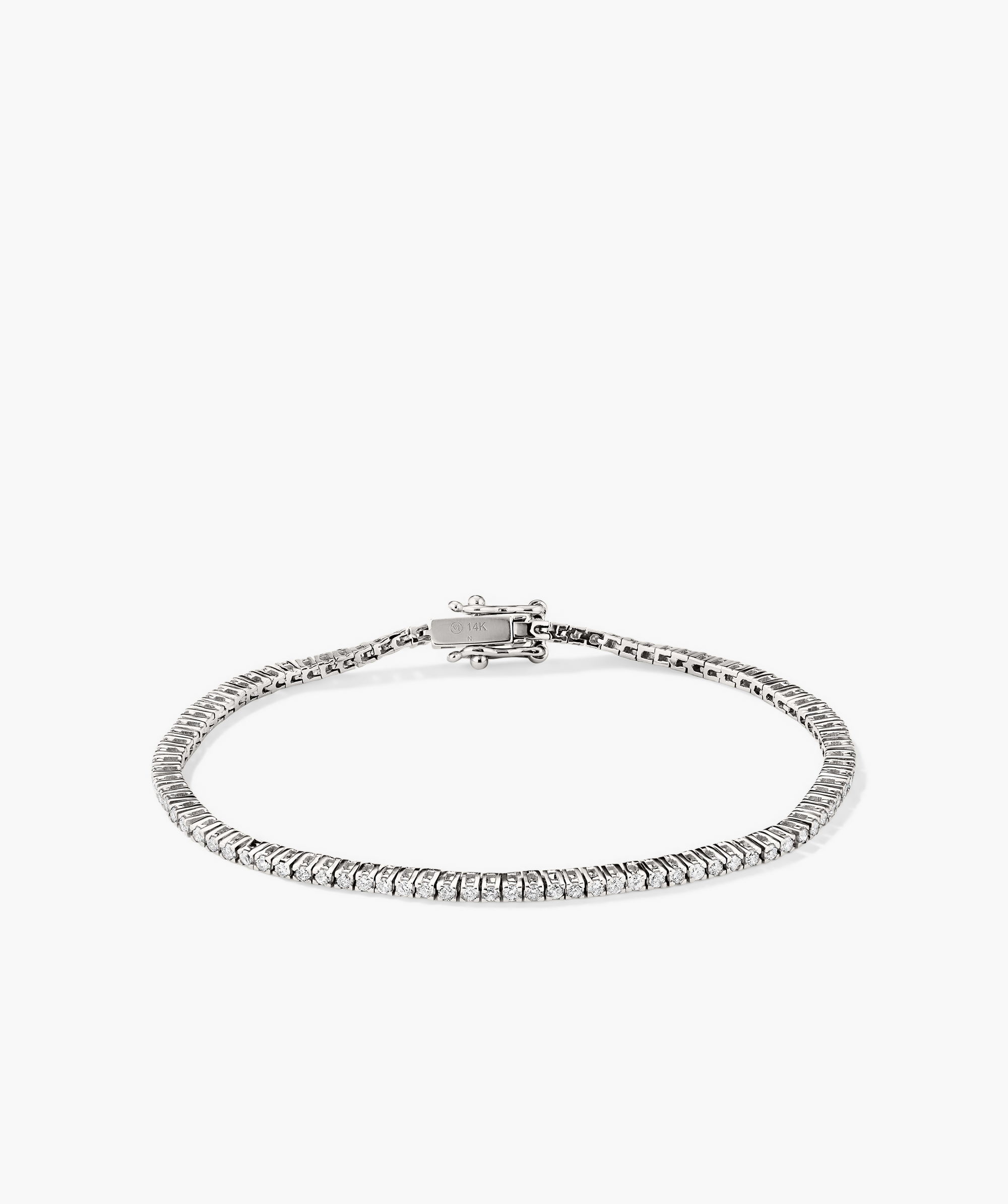 Diamond Tennis Bracelet 1.3mm: A close-up of a silver bracelet adorned with small diamonds, featuring a secure clasp mechanism.
