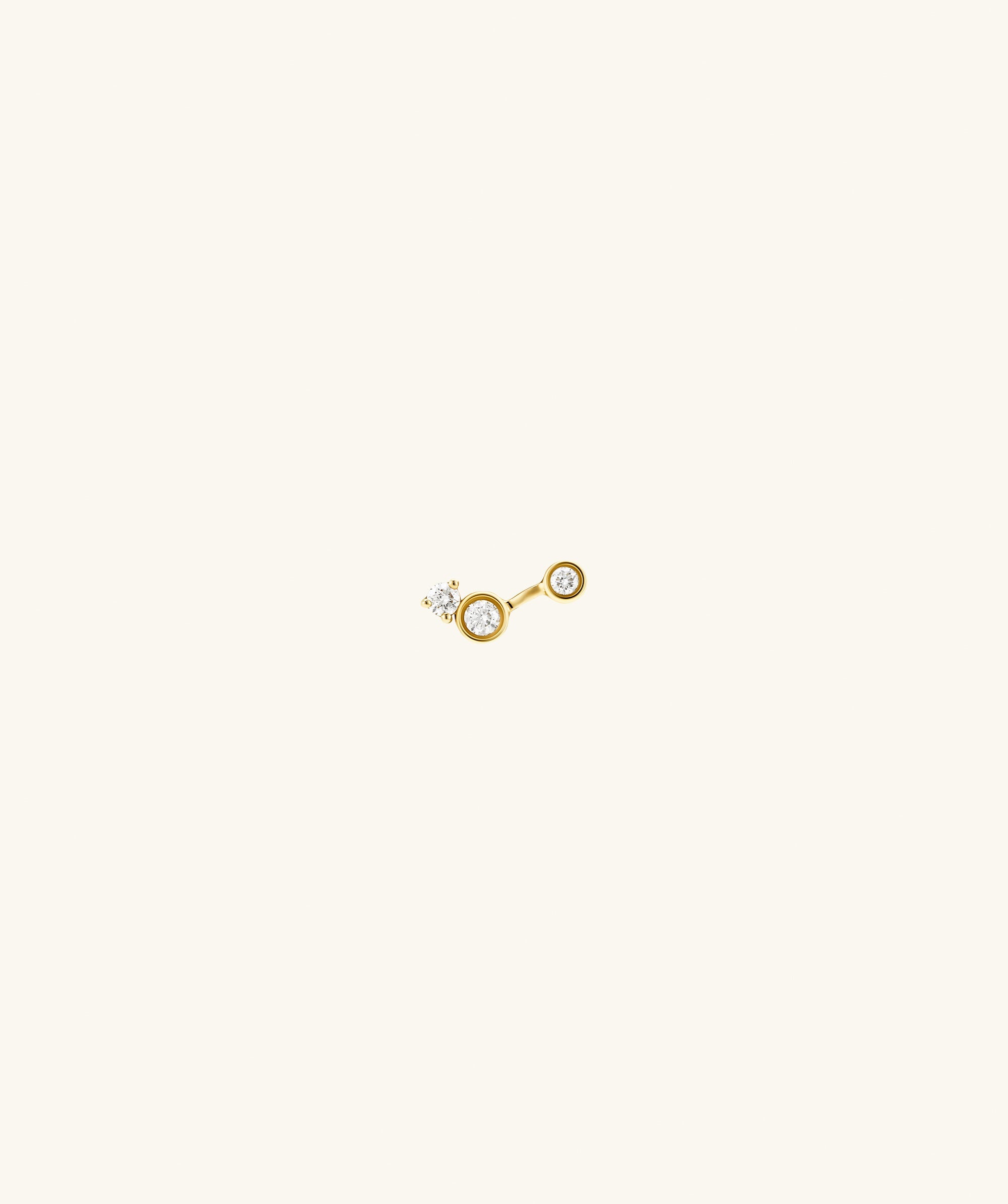 Celeste Lab Grown Diamond Triad Stud featuring three connected diamonds mimicking star constellations in prong and bezel settings, capturing an elegant celestial aesthetic.