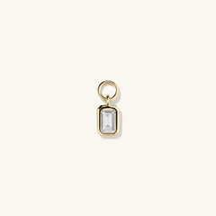 Close-up of the Single Emerald Cut Gemstone Hoop Charm, featuring a detailed diamond design, perfect for enhancing hoop earrings with a personalized touch.