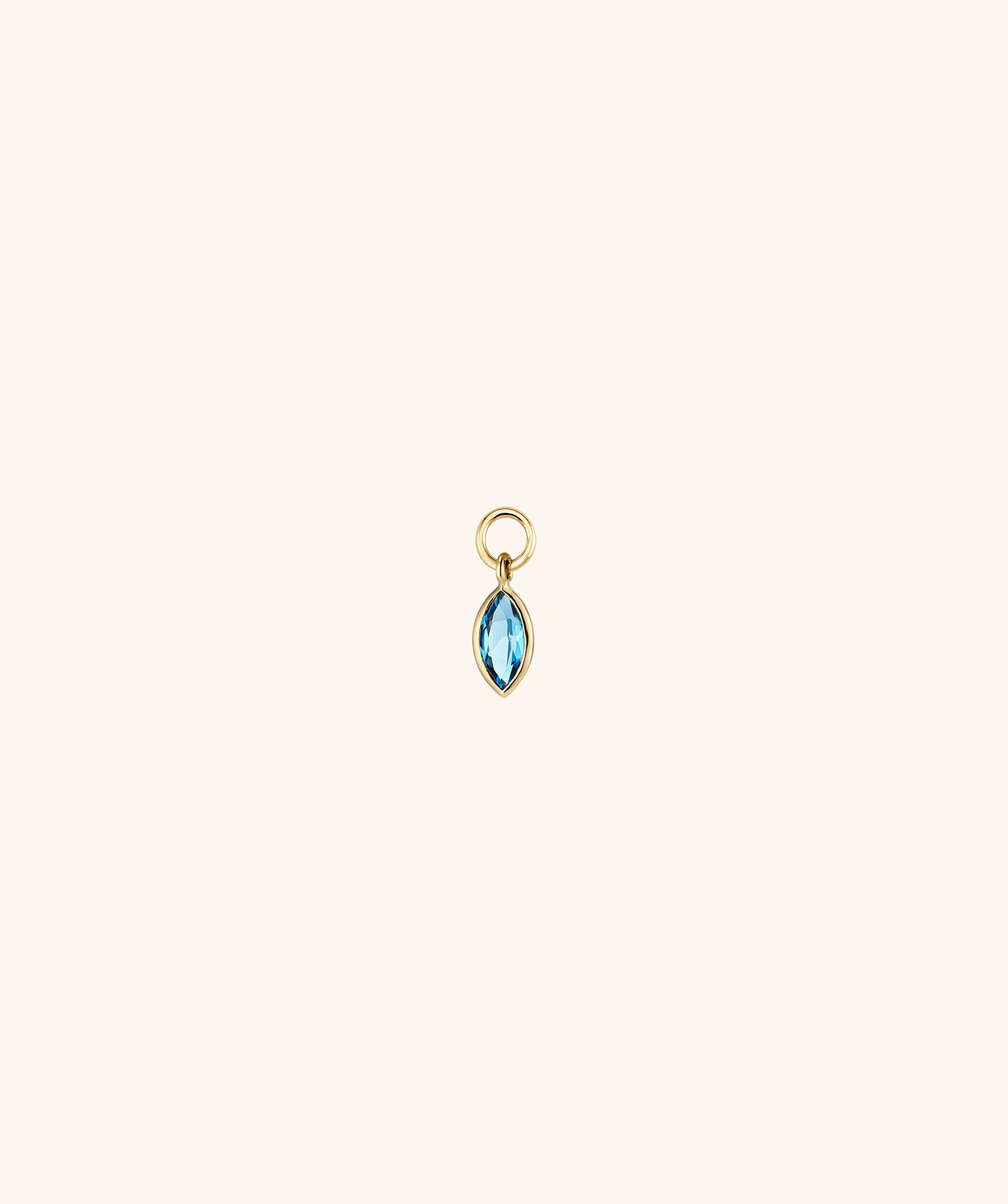 Marquise Gemstone Hoop Charm featuring a blue gem set in a gold ring design, perfect for attaching to hoops like Bold Hoops.