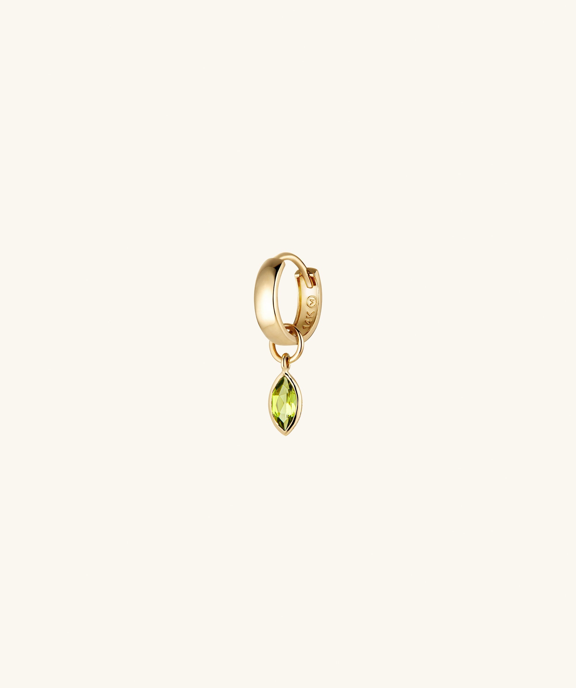 Marquise Gemstone Hoop Charm featuring a sleek gold hoop adorned with a single green gem, designed to enhance any earring with elegance and sparkle.