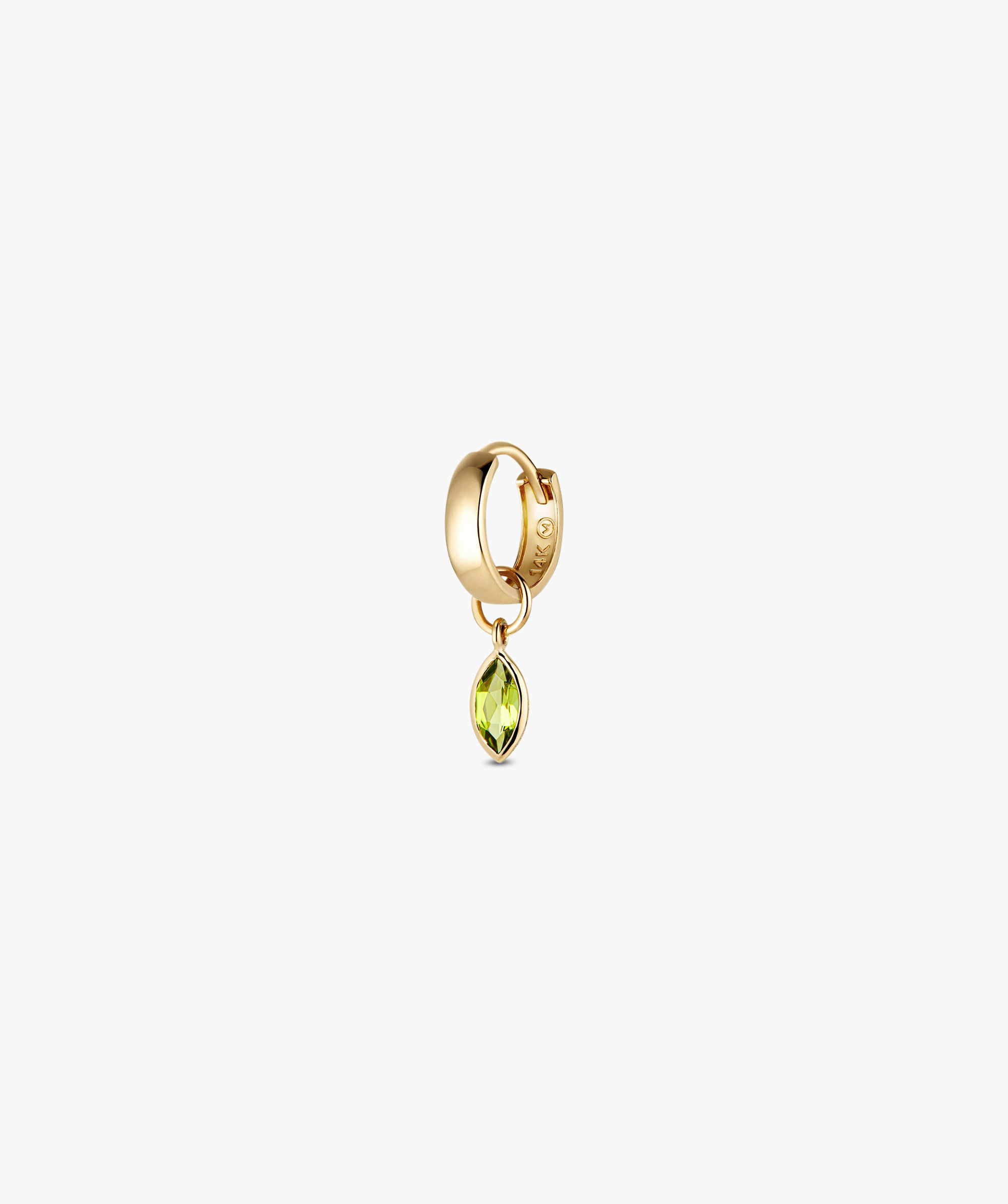 Marquise Gemstone Hoop Charm featuring a sleek gold hoop adorned with a single green gem, designed to enhance any earring with elegance and sparkle.