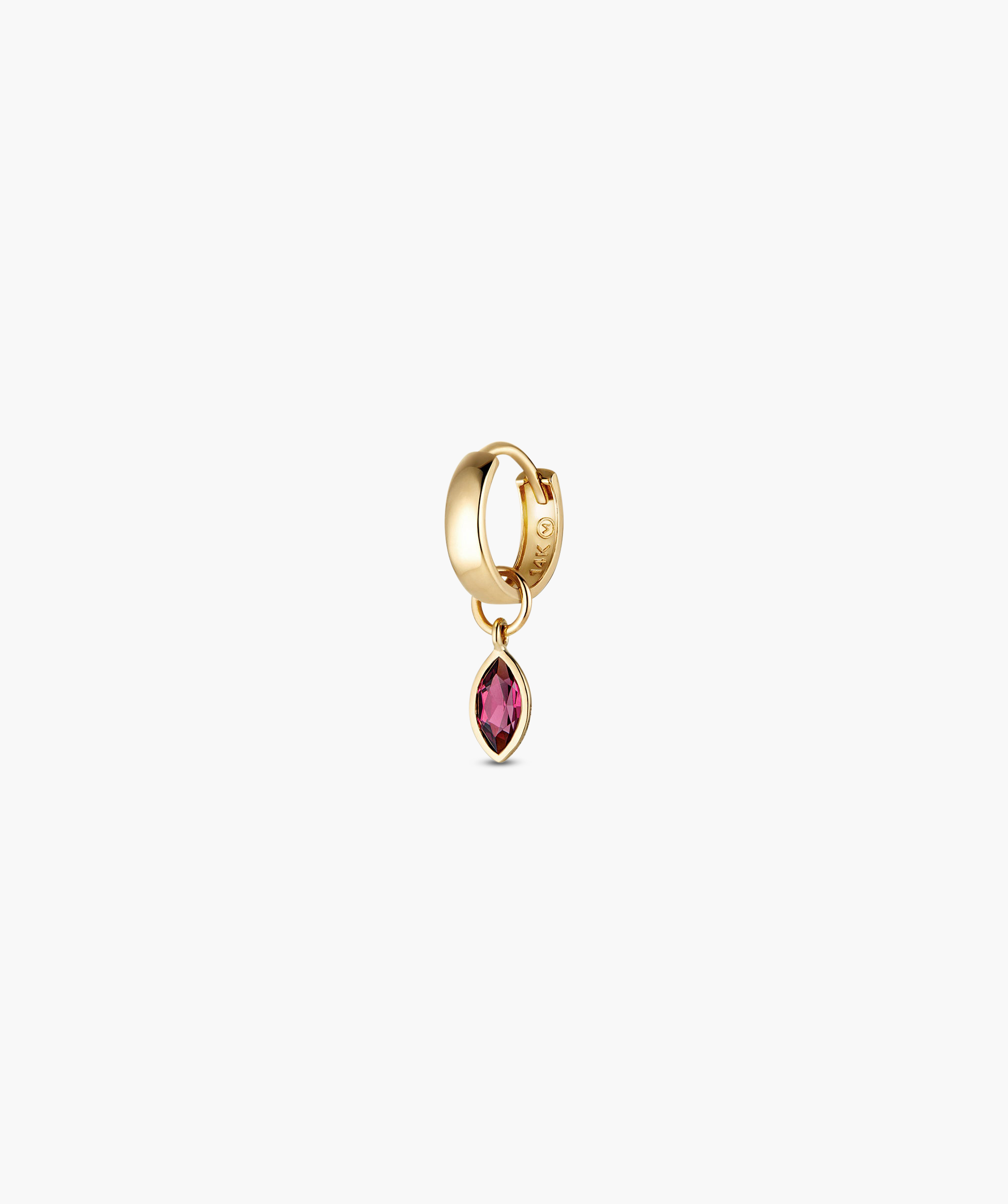 Marquise Gemstone Hoop Charm showcasing a gold hoop earring adorned with a purple gemstone, designed to attach to hoop earrings like the Bold Hoops.