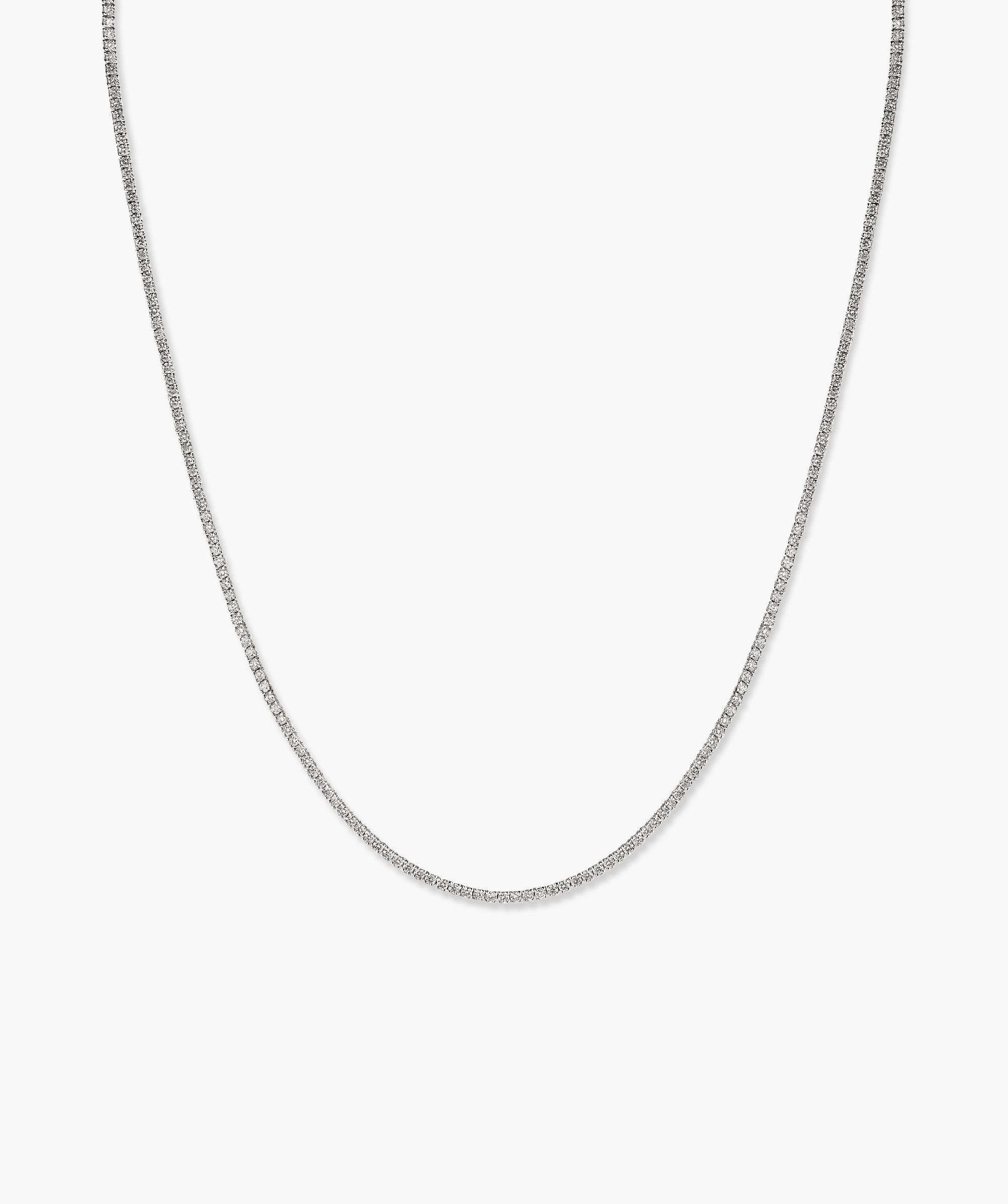 Lab Grown Diamond Tennis Necklace 1.8mm featuring a silver chain with a small diamond pendant, displayed on a white background.