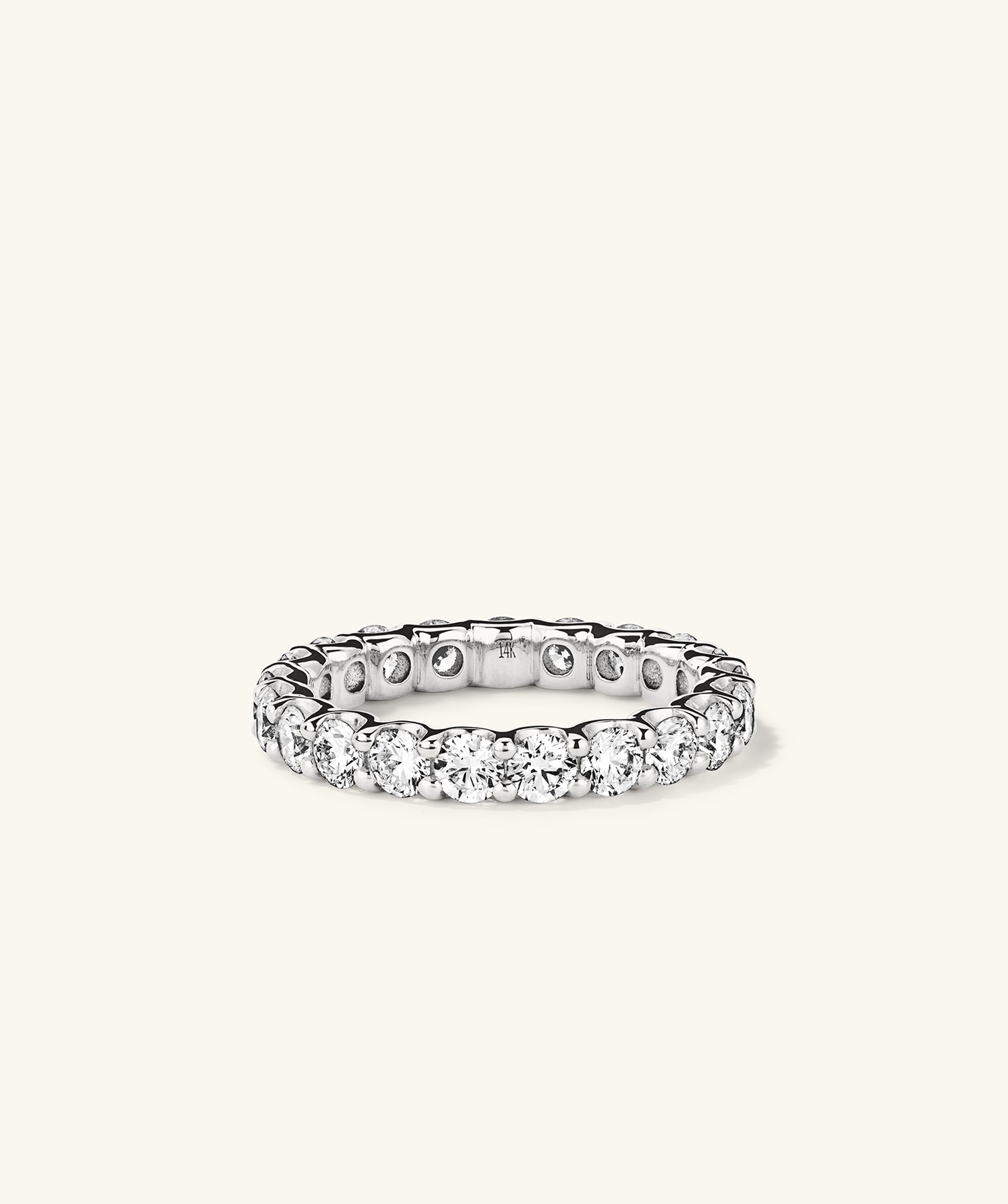 3mm Lab Grown Diamond Eternity Band, featuring a continuous row of sparkling lab-grown diamonds set in 14k solid gold, shown on a white background.