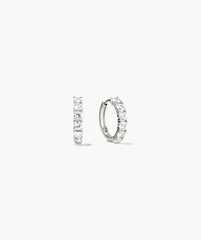 Lab Grown Sapphire Small Hoops, intricately designed earrings, portrayed in a detailed sketch, emphasizing their shiny, slightly larger size than typical huggies.