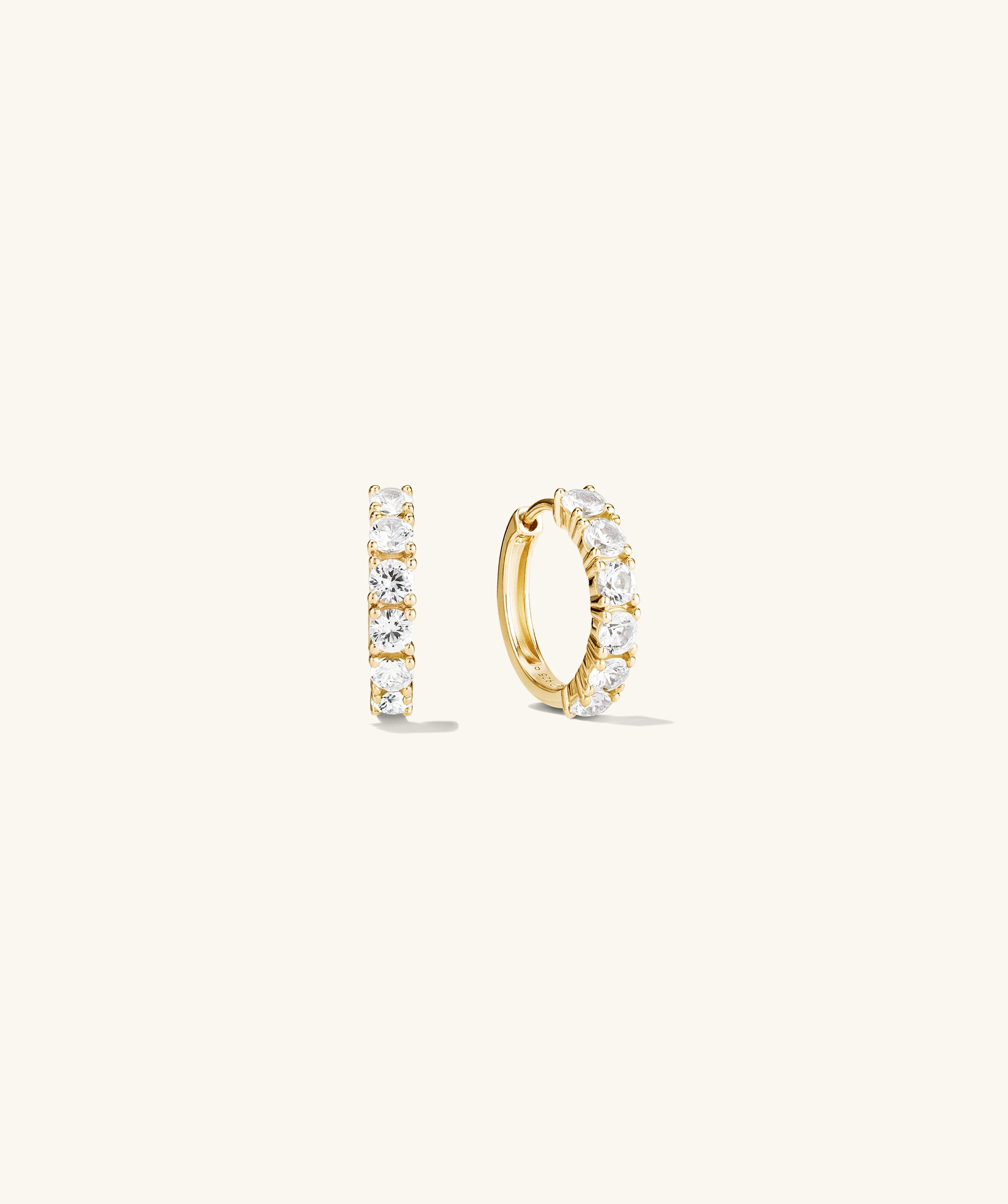 Lab Grown Sapphire Small Hoops, gold earrings with diamonds, slightly larger size, perfect for a shiny, elegant statement.