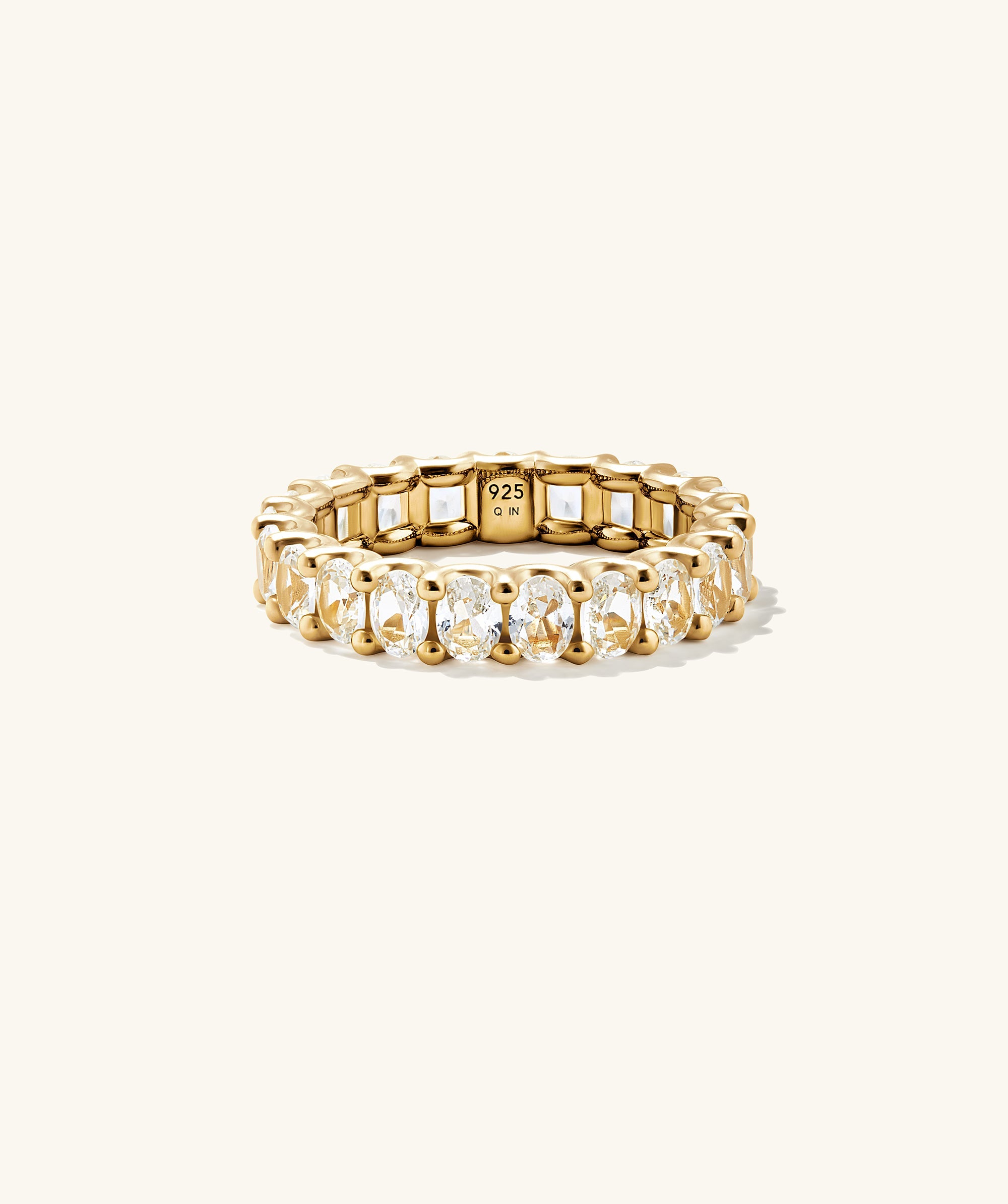 Aurora Oval Eternity Ring featuring oval cut gemstones in a prong setting, creating an endless loop of brilliance for a timeless or unique stacked look.