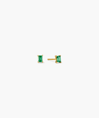 Baguette Studs with lab-grown emerald stones, showcasing a refined baguette cut with fourteen facets for a striking yet minimalist appearance.