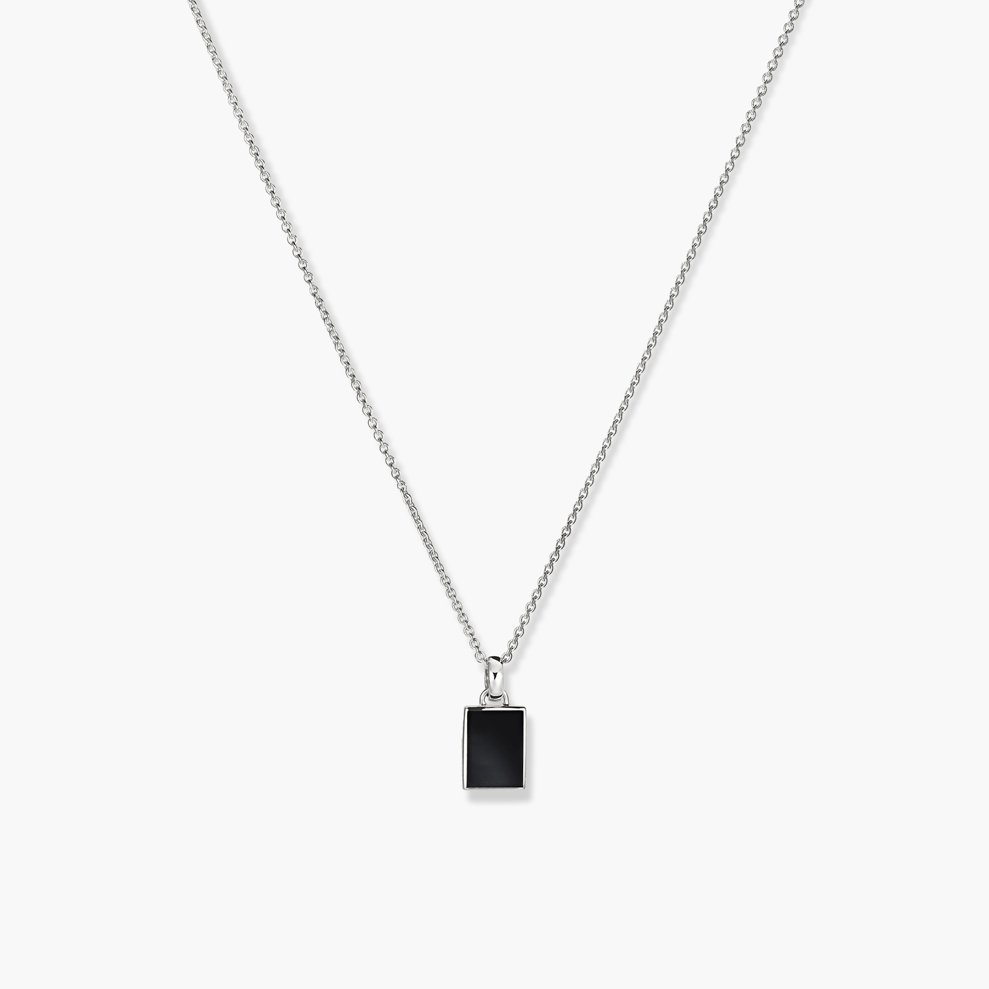 Black Onyx Pendant Necklace featuring a square onyx pendant on a silver chain, highlighting its elegant design and strong onyx touch.