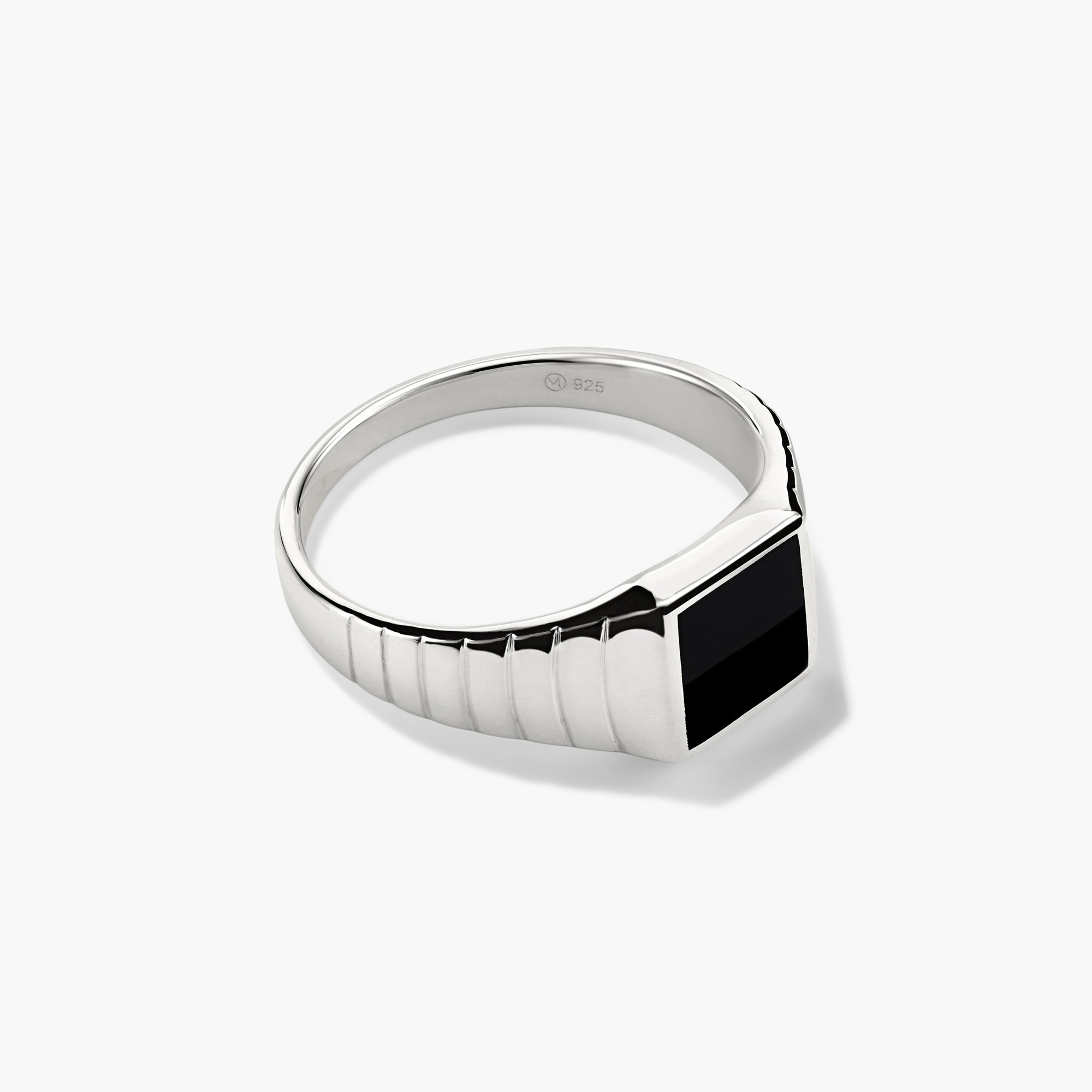 Black Onyx Square Signet Ring, featuring a polished silver band and a prominent black square stone, perfect for a bold, elegant statement.