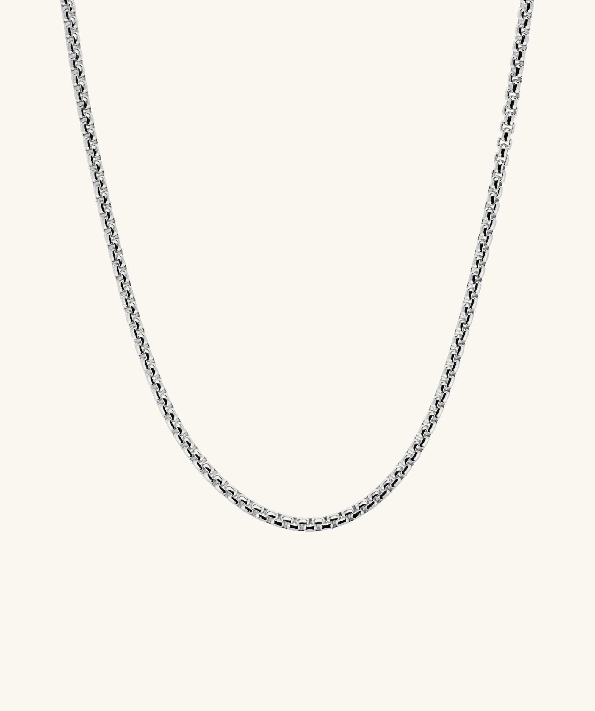 3.7mm Round Box Chain Necklace, handcrafted in sterling silver, featuring a simple yet elegant design perfect for everyday wear.