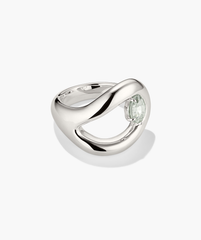 Organic DÃ´me Curve Gemstone Ring featuring a silver band with a prominent faceted stone, showcasing elegant curves and artistic design for a sophisticated ring stack.