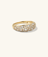 DÃ´me PavÃ© Lab Grown Diamond Ring featuring a dense cobblestone setting of various sized lab-grown diamonds, enhancing its smooth, continuous sparkle.