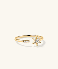 PavÃ© Diamond Star Open Ring: A 14k gold ring featuring a star design adorned with pavÃ© diamonds, perfect for elegant stacking.