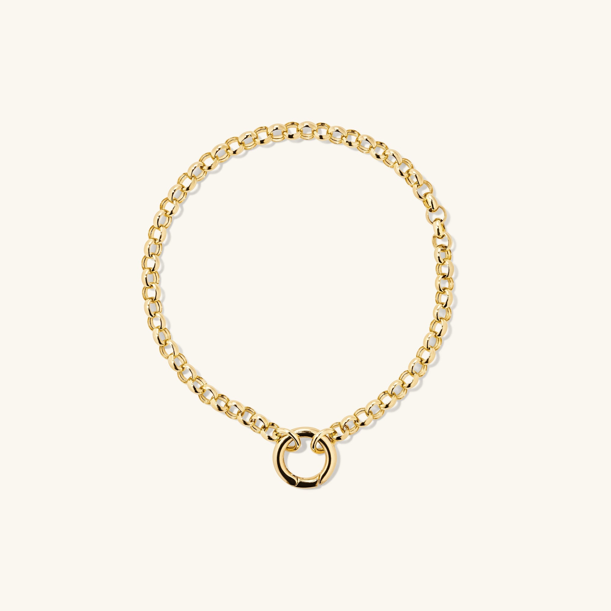 Rolo Chain Charm Bracelet in 14k gold with Stacker Clasp, designed to hold three charms.