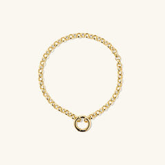 Rolo Chain Charm Bracelet in 14k gold with Stacker Clasp, designed to hold three charms.