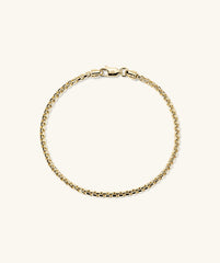 Gold chain bracelet with a clasp, designed for everyday wear, complements the Round Box Chain Necklace.