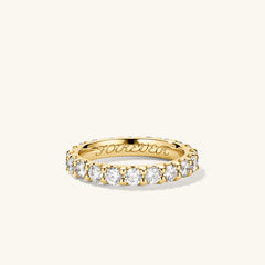 3mm Bold Diamond Eternity Band: Handcrafted 14k gold ring with 22 round brilliant cut diamonds in open prongs to maximize sparkle.