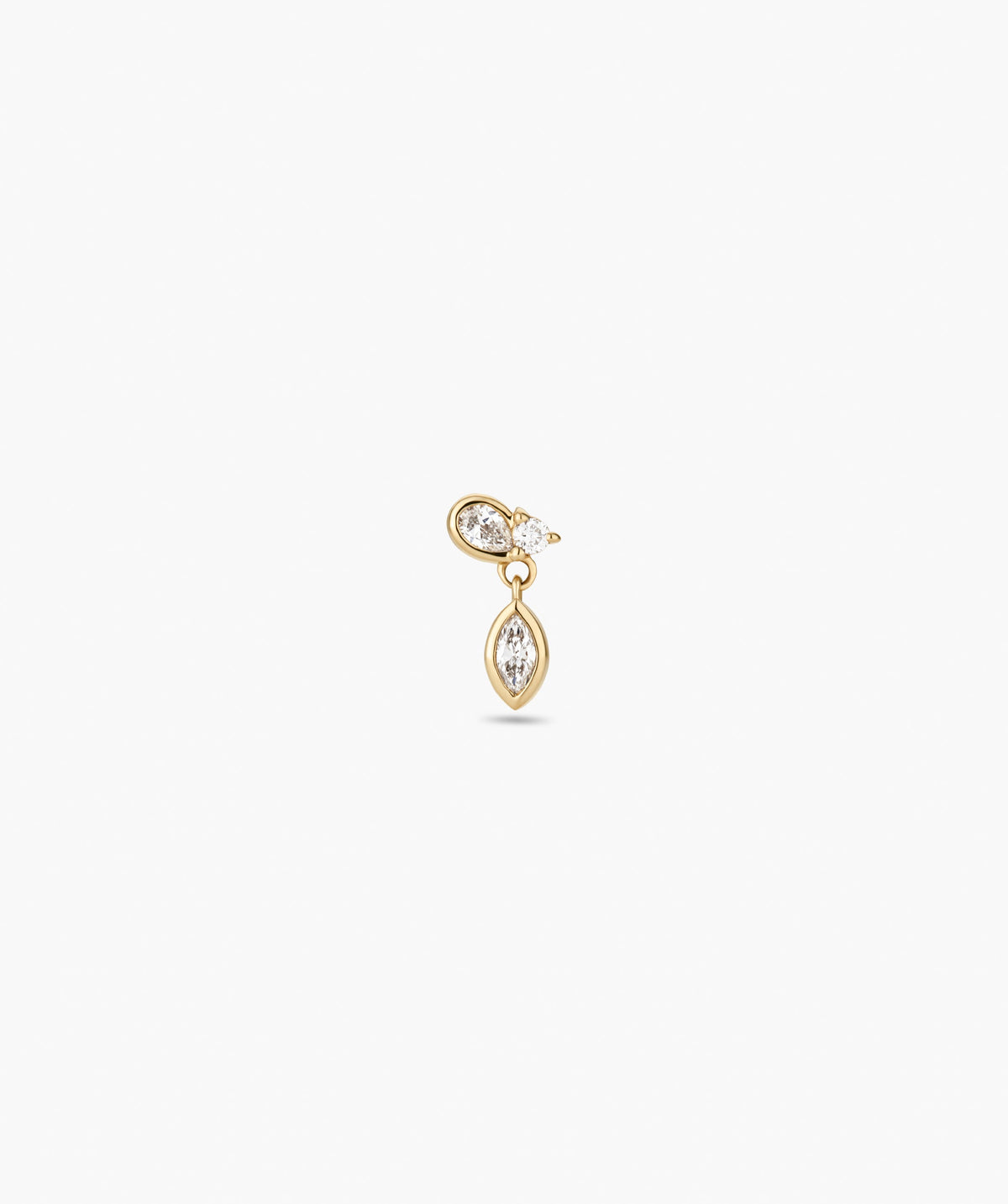 Piercing Studio - Lab Grown Diamond Drop Studs featuring sculptural yellow-gold design with pear, round, and marquise-cut stones, offering elegant sway and sparkle.