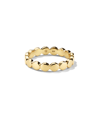 Bold Dot Ring: A slim, stackable ring featuring a row of domed discs in vermeil-style finish, crafted in sterling silver and plated in yellow gold.