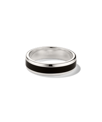 Band Ring Black Enamel Inlay: A sterling silver band marked 925 featuring a sleek black inlay, ideal as a minimalist wedding or fashion ring.