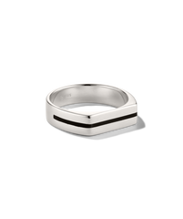 Slim Signet Ring Black Enamel Inlay: Sterling-silver ring with a subtle V shape and a single black inlay groove encircling its exterior.