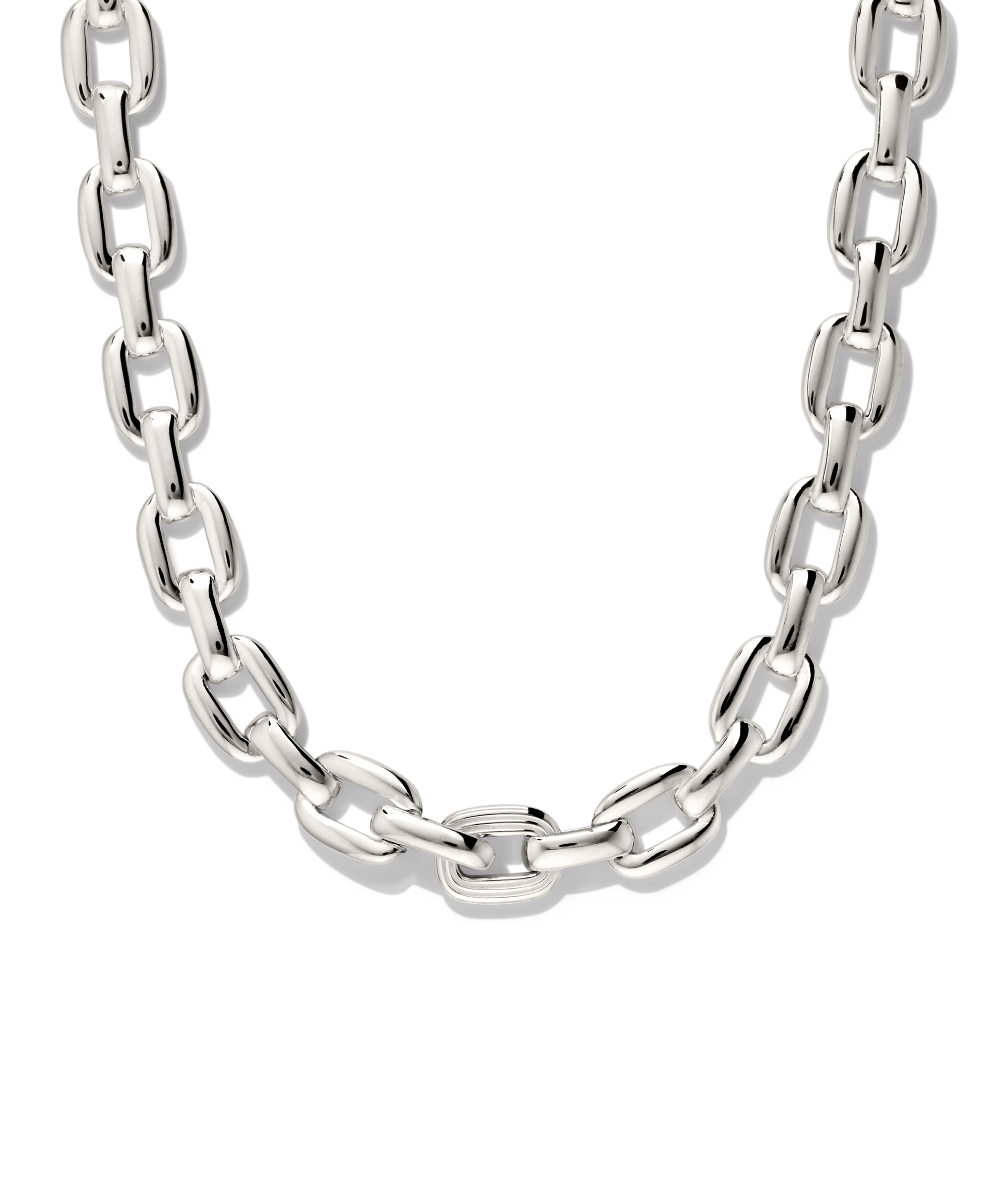 Stevie Chain featuring alternating oval and rectangular links with a bold design and a unique textured link, showcased in a sleek U-shape.
